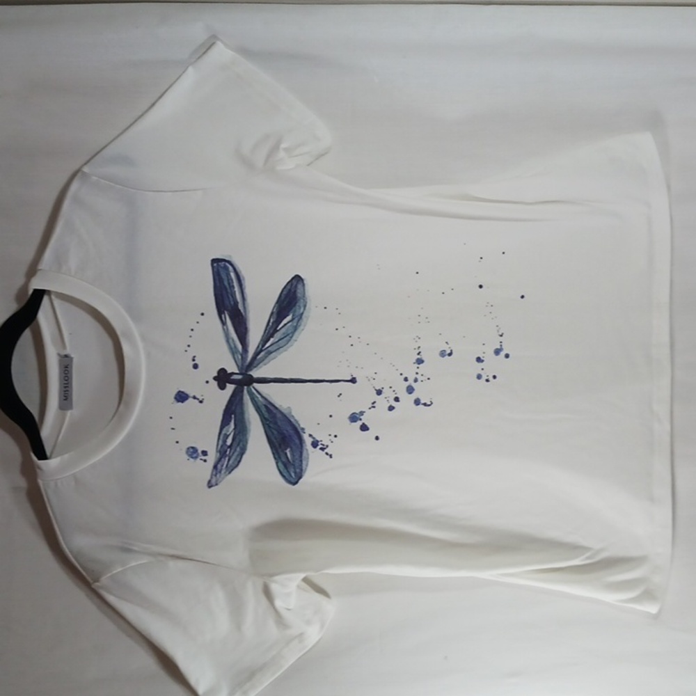 💥Super soft Misslook Sz M, white/blue Dragonfly summer Tee  cotton blend